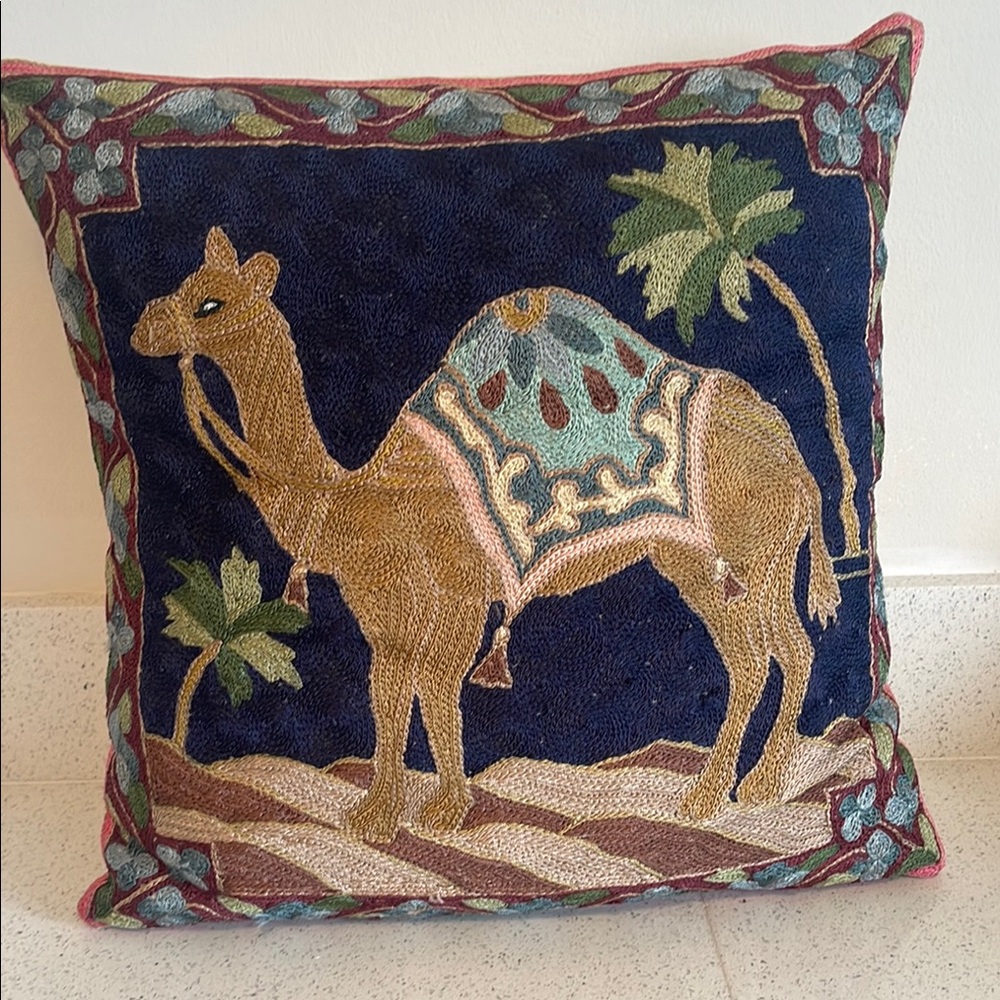 Camel Embroidered Decorative Pillow